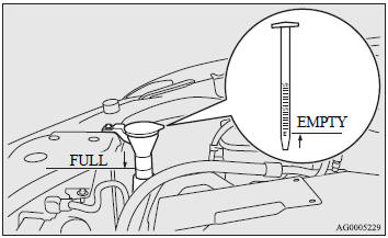 Open the washer fluid reservoir cap and check the level of washer fluid with